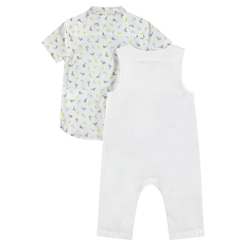 Ensemble chemise imprimée all-over et salopette unie 