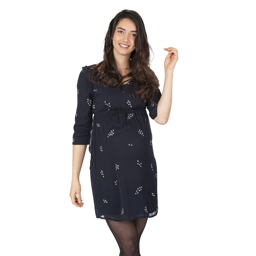 Robe de grossesse manches longues avec fleurs brodées 