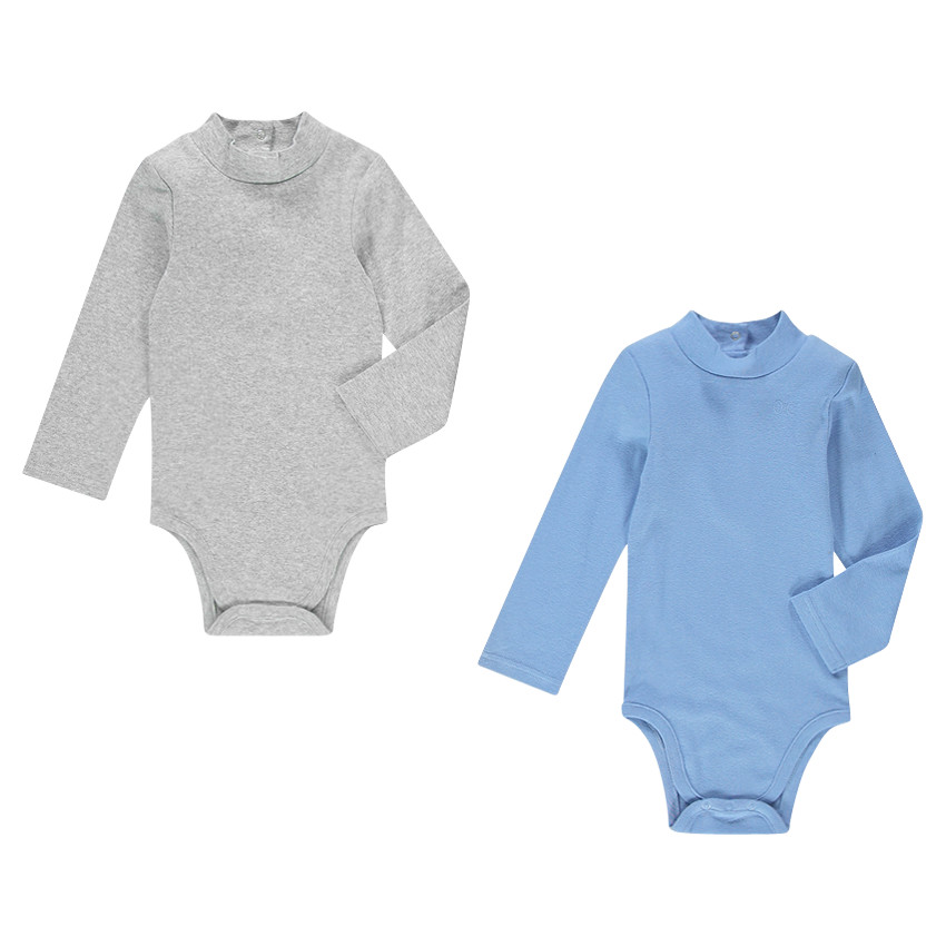 Lot de 2 bodies col cheminée manches longues à côtes  