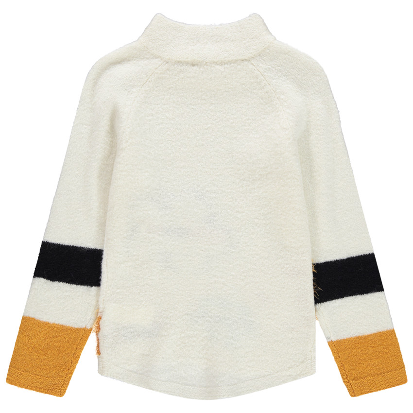 Pull long en tricot à col montant et fleurs en jacquard 