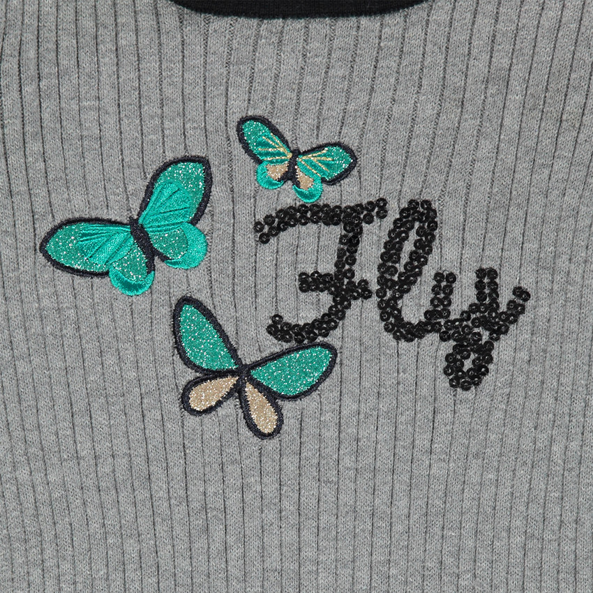 Robe tricot à volants, rayures et sequins 