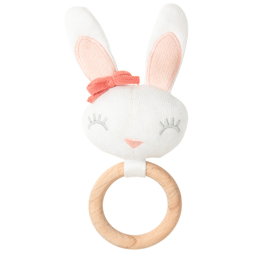 Hochet lapin à anneau en bois  