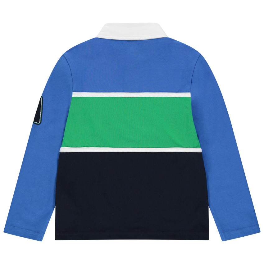 Polo manches longues tricolore à badges fantaisie 