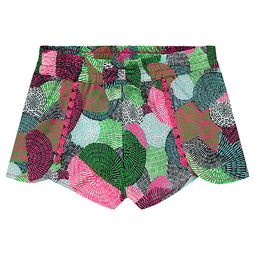 Short loose à franges en crêpe imprimé graphique  