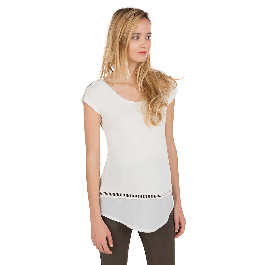 Tee-shirt de grossesse manches courtes avec maille ajourée 