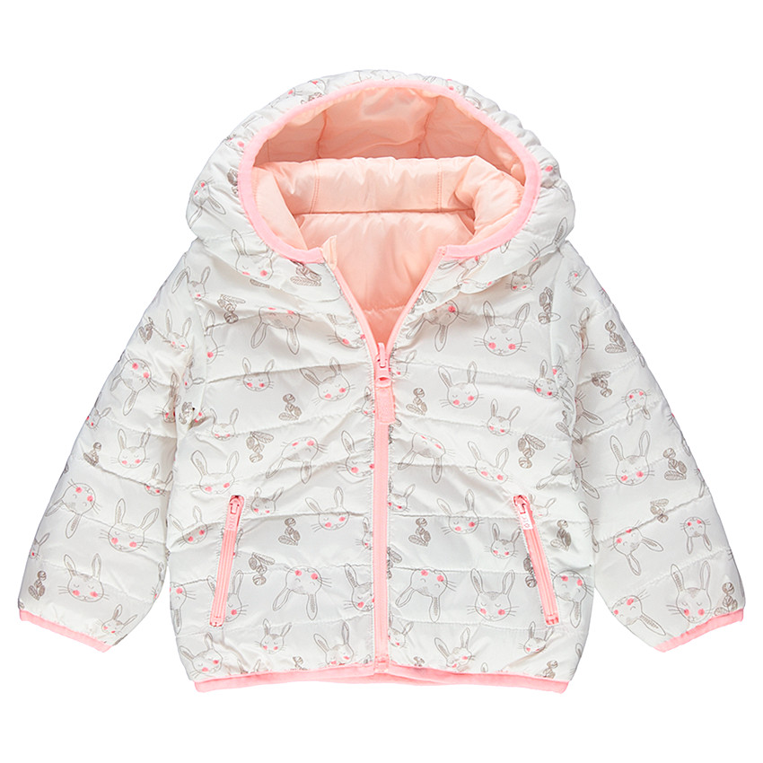 Doudoune réversible à capuche avec lapins all-over et revers uni 