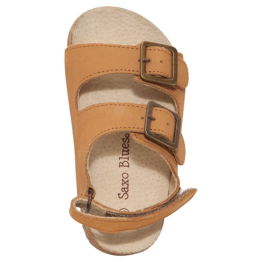 Nu-pieds en cuir camel avec boucles métal 