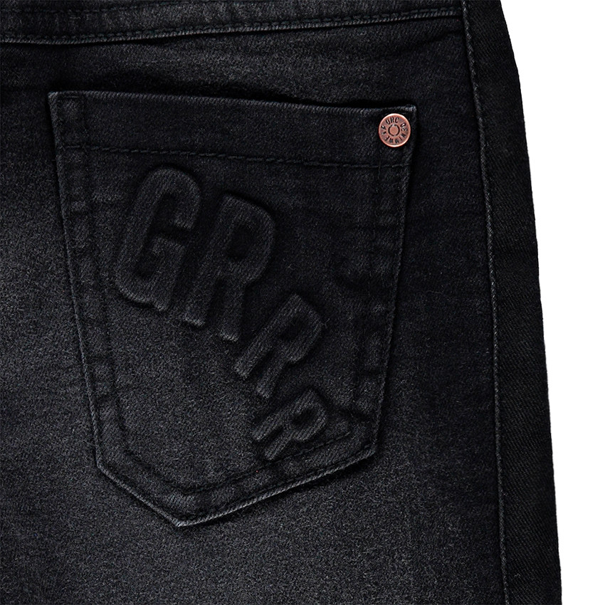 Jeans effet used et crinkle doublé jersey avec badge tigre 