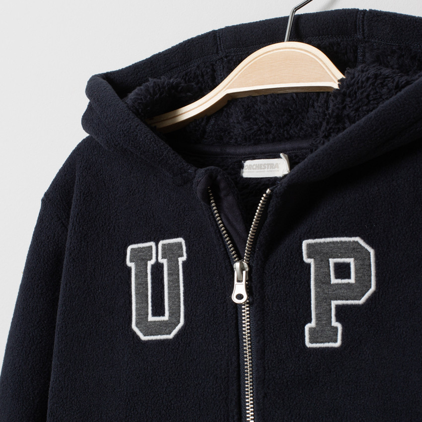 Veste à capuche en molleton doublée sherpa à lettres brodées 