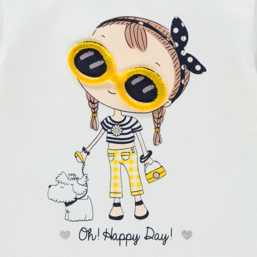 T-shirt manches longues en coton bio print fillette  