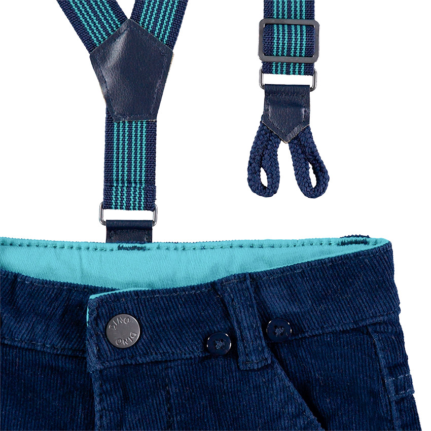 Pantalon en velours doublé jersey avec bretelles élastiquées rayées 