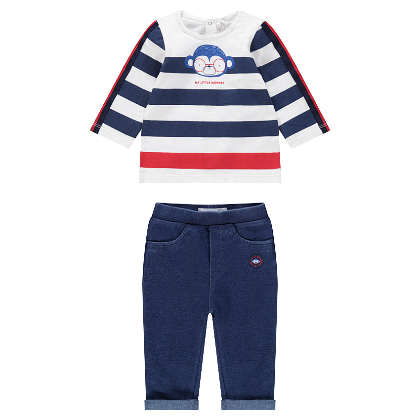 Ensemble avec tee-shirt manches longues print singe et pantalon en molleton 