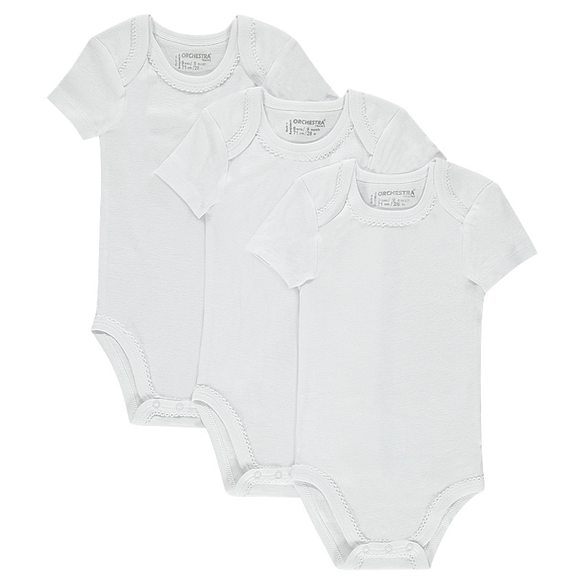Lot de 3 bodies manches courtes en coton finition picot 