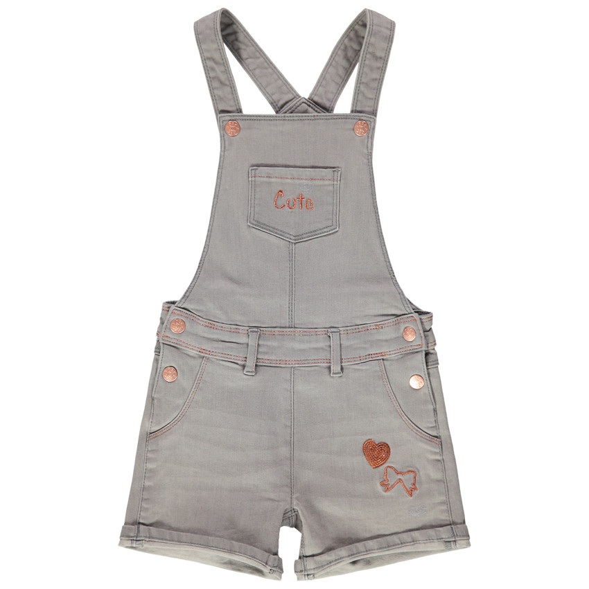 Salopette short en jeans à badges et broderies  