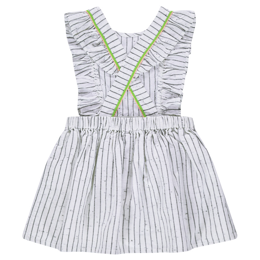 Robe rayée en coton neps  avec badges et bretelles croisées 