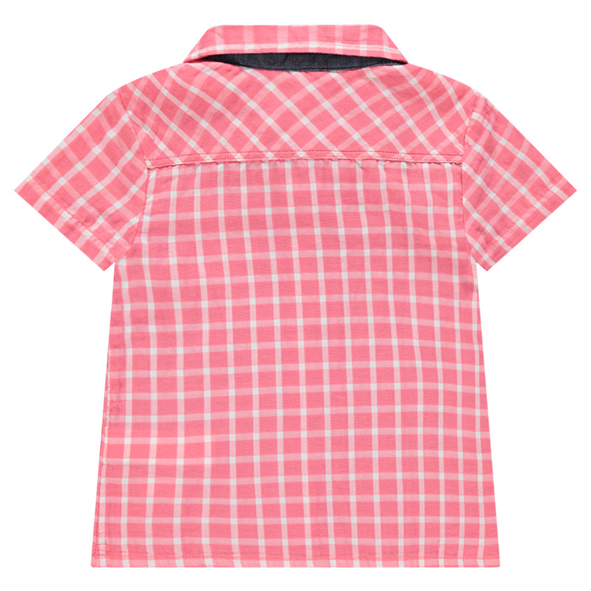 Chemise manches courtes à carreaux contrastés avec poche 