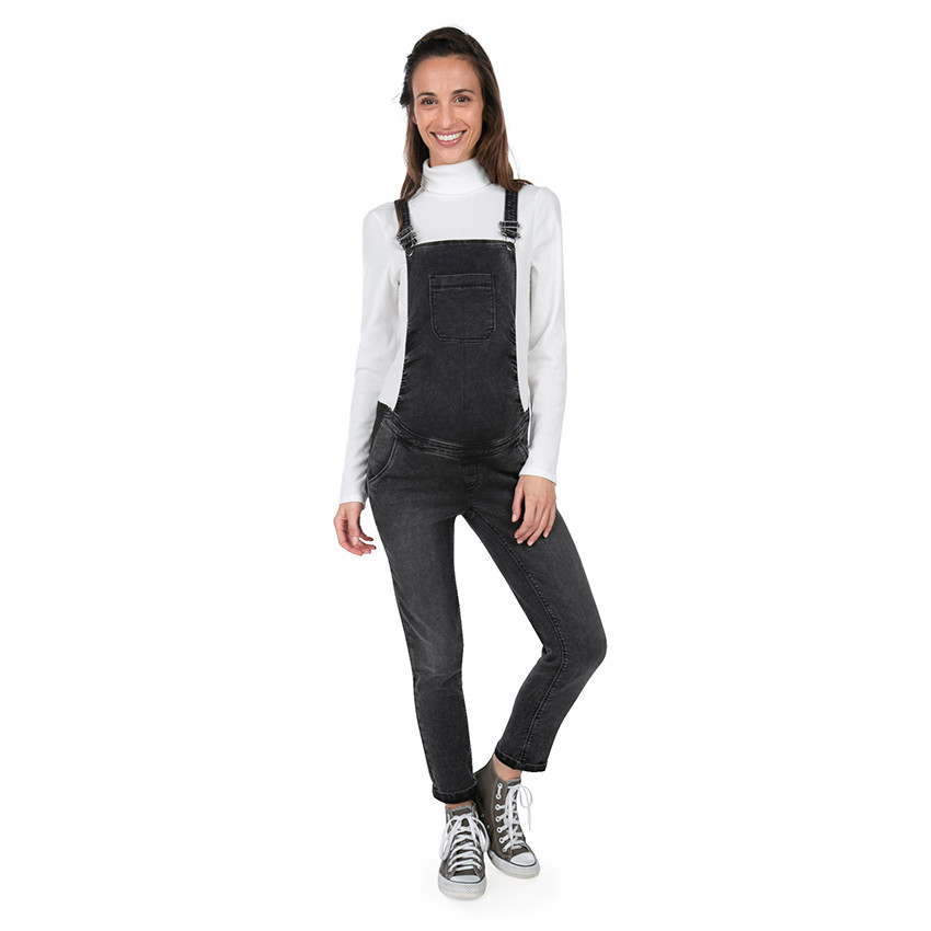 Salopette de grossesse en jeans effet used avec élastiques 