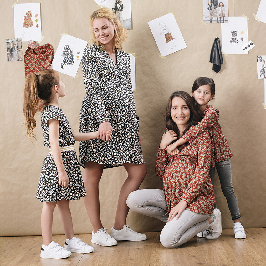 Robe de grossesse manches longues imprimée fleurs all-over 