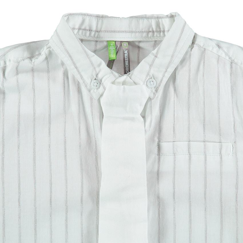 Chemise de cérémonie manches courtes en coton à rayures avec cravate 