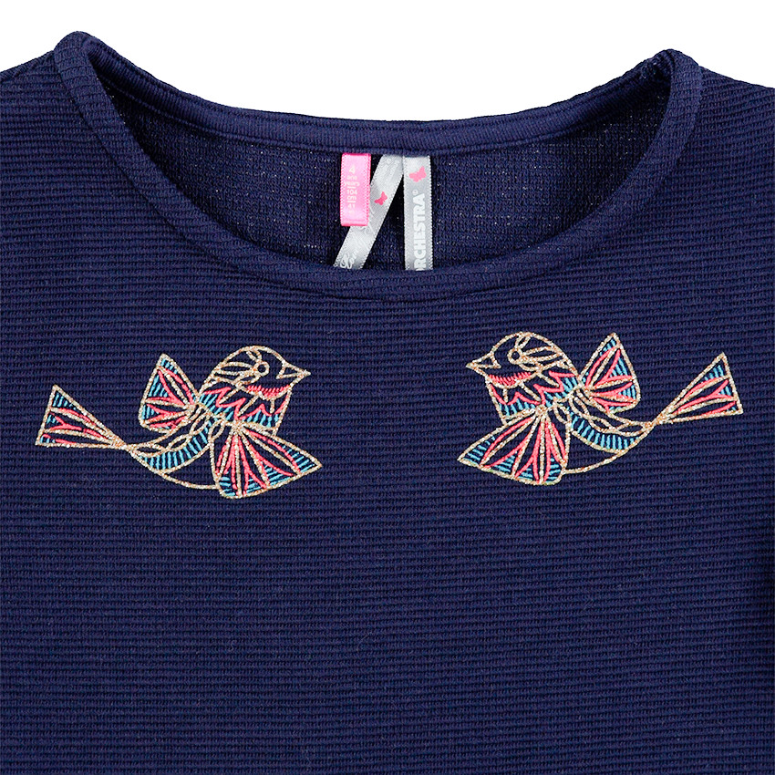 Robe en maille style ottoman avec oiseaux brodés 