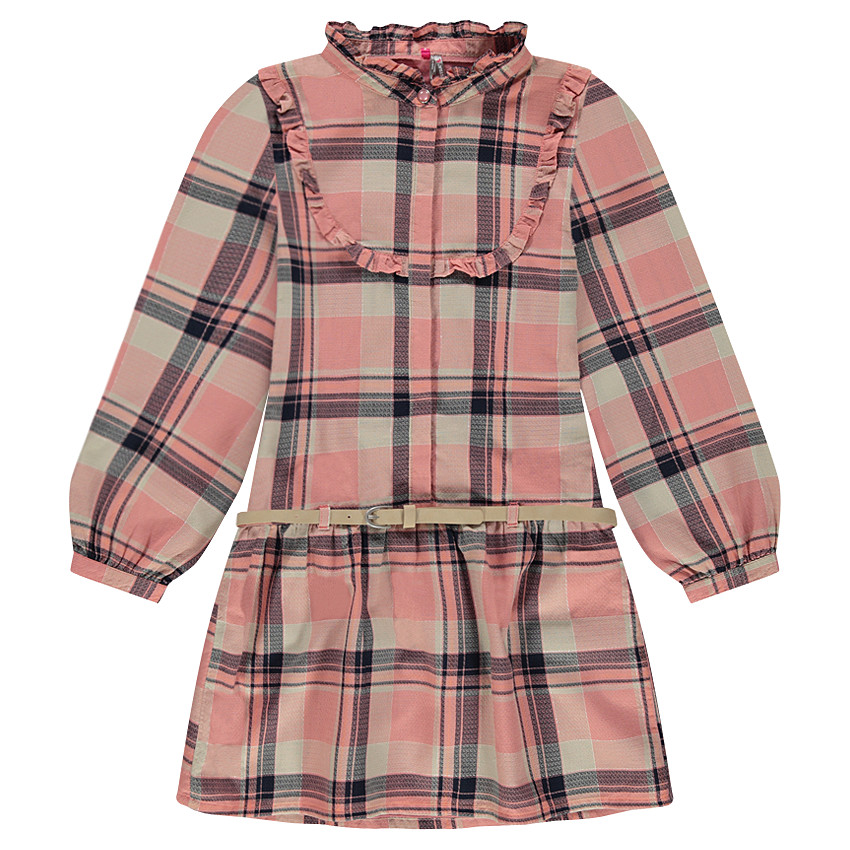 Robe manches longues à larges carreaux et ceinture amovible 