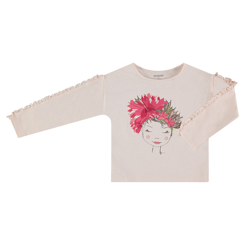 Tee-shirt manches longues volantées avec print fantaisie 