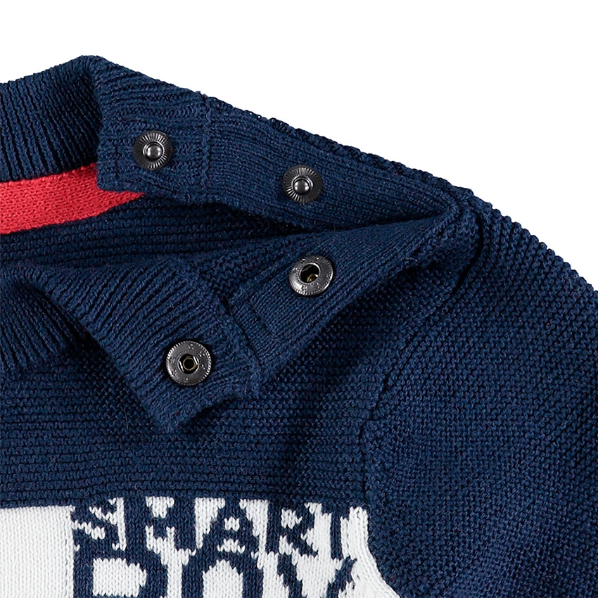 Pull en tricot avec inscriptions en jacquard 