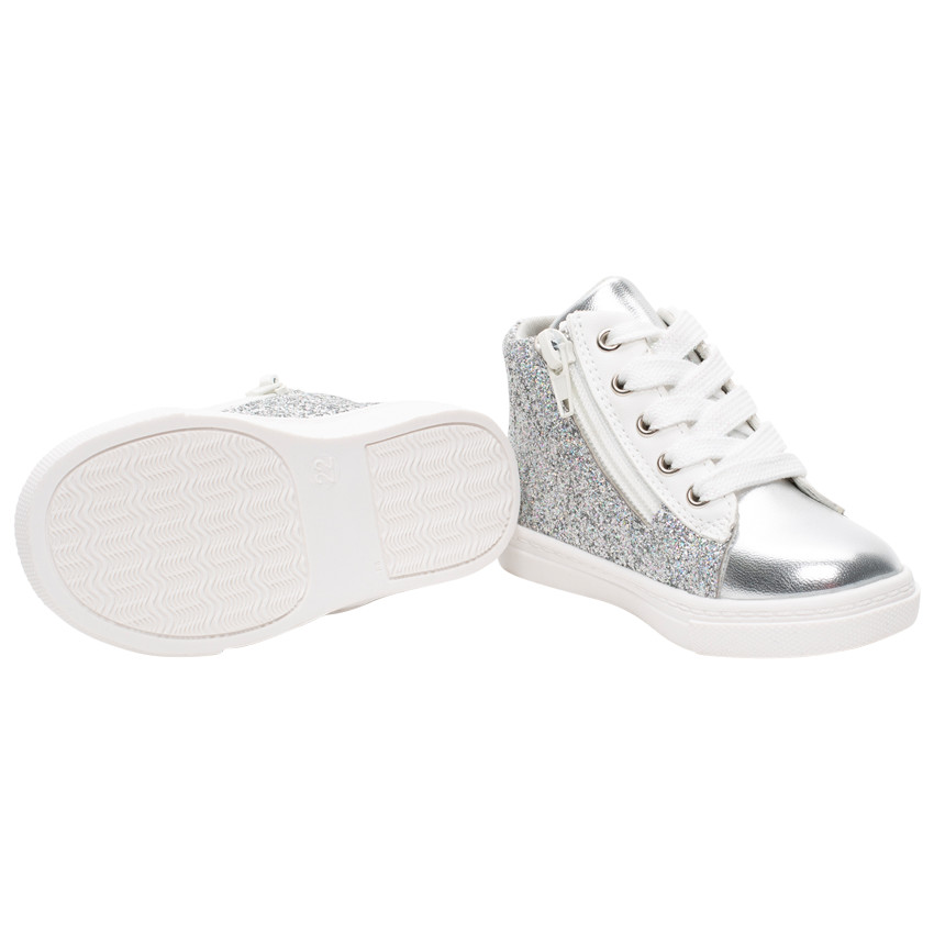 Bottillons argentés pailletés à lacets et zip 