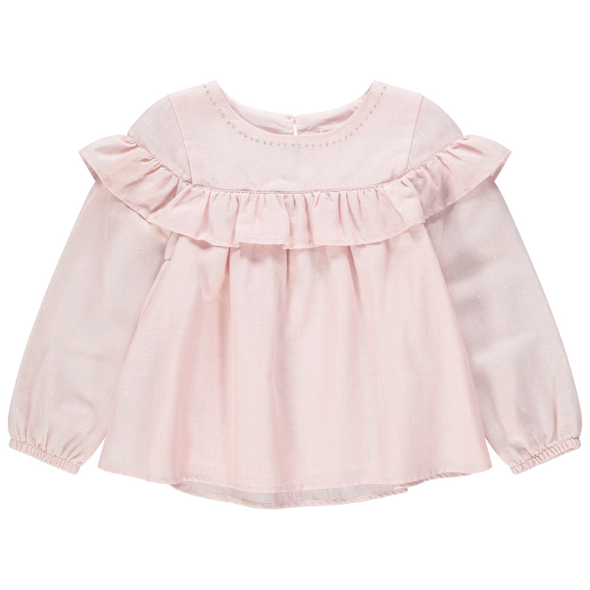 Tunique manches longues volanté à fines broderies 