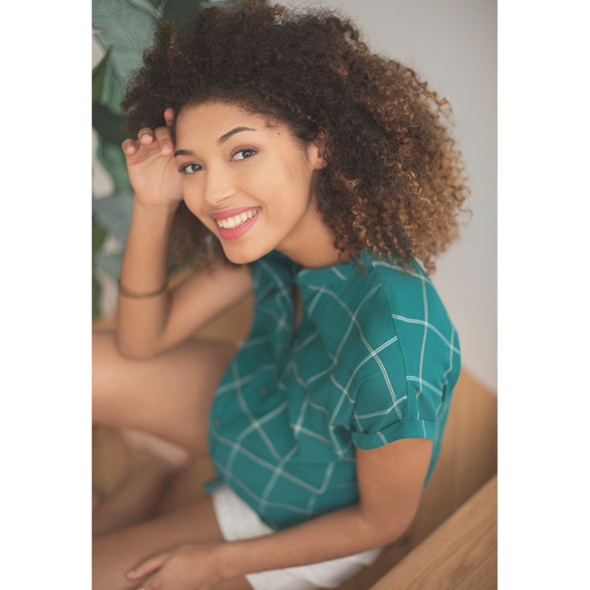 Chemise manches courtes à carreaux avec col mao 