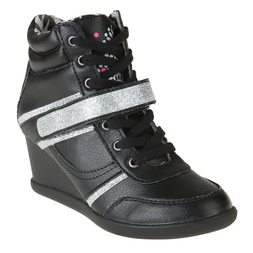 Baskets à talon compensé à lacets et scratch 