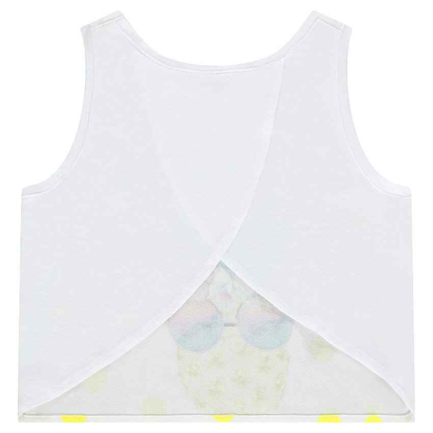 Top court à pois avec ananas printé et pans croisés au dos 