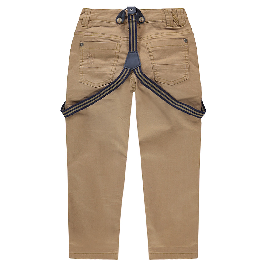 Pantalon en coton surteint effet crinkle avec bretelles rayées amovibles 