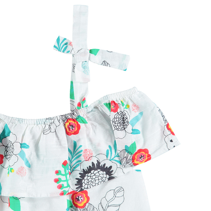 Robe volantée à épaules ajourées avec fleurs imprimées all-over 