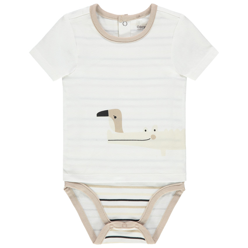 Body manches courtes effet 2 en 1 à animaux printés et rayures 