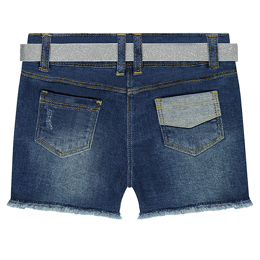 Short en jeans effet used avec ceinture à paillettes amovible 