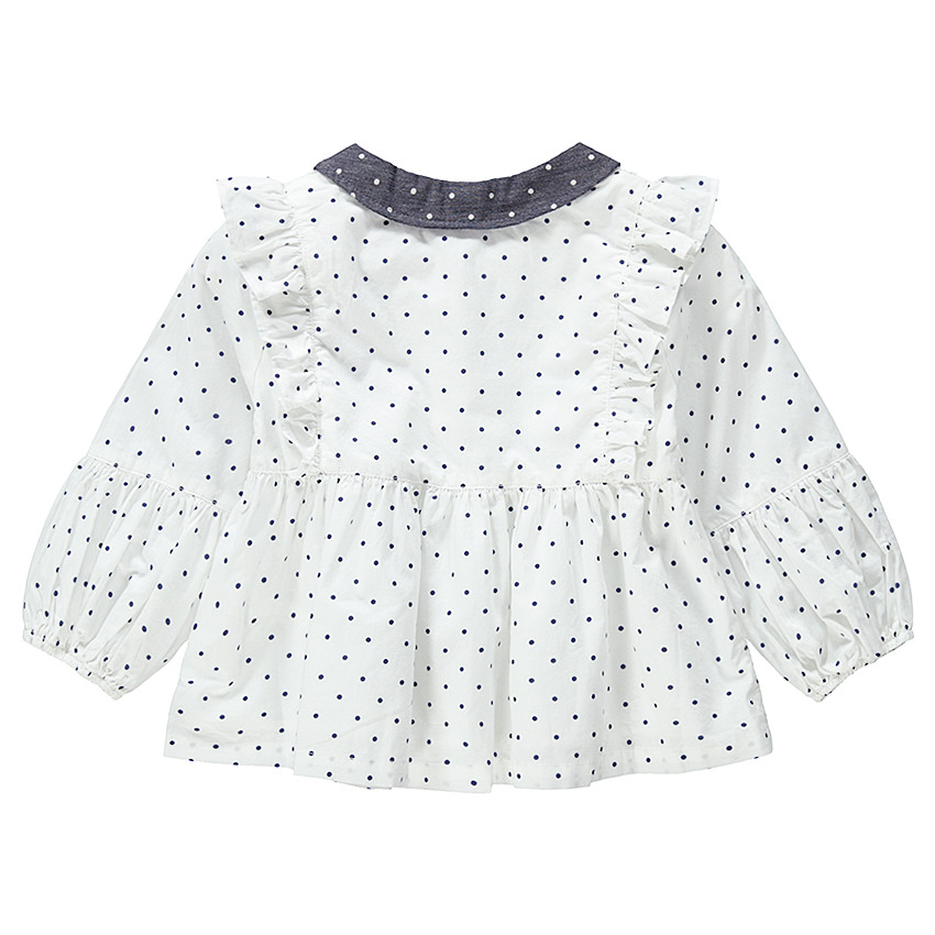 Chemise manches longues à pois all-over avec col Claudine 