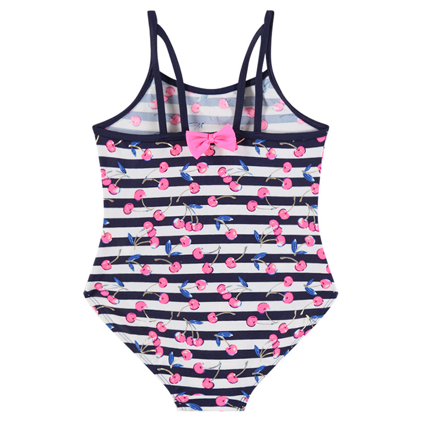Maillot de bain 1 pièce avec rayures et cerises all-over 
