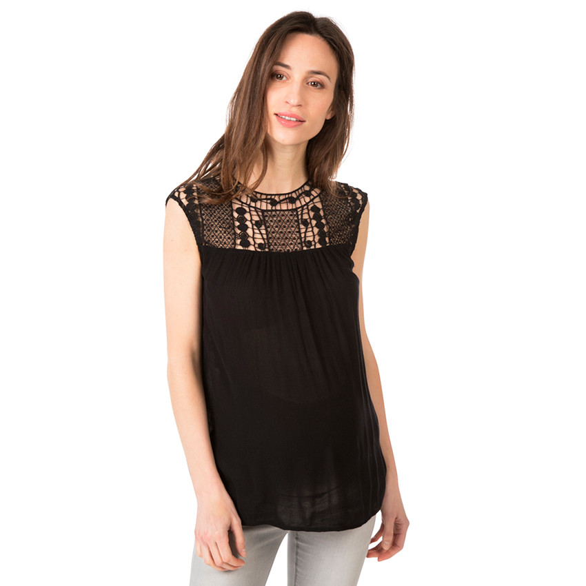 Top de grossesse en crêpe et guipure 