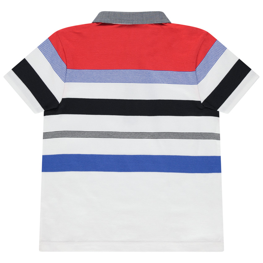 Polo manches courtes à rayures contrastées et col en chambray 