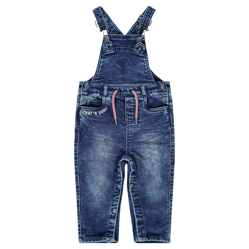 Tuinbroek van jeans met used effect, borduurwerk en aantreklintjes 