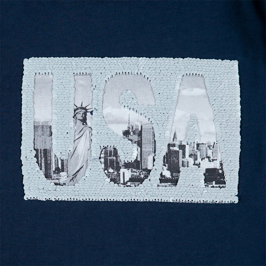 Junior - Tee-shirt manches longues en jersey avec motif USA et sequins magiques 