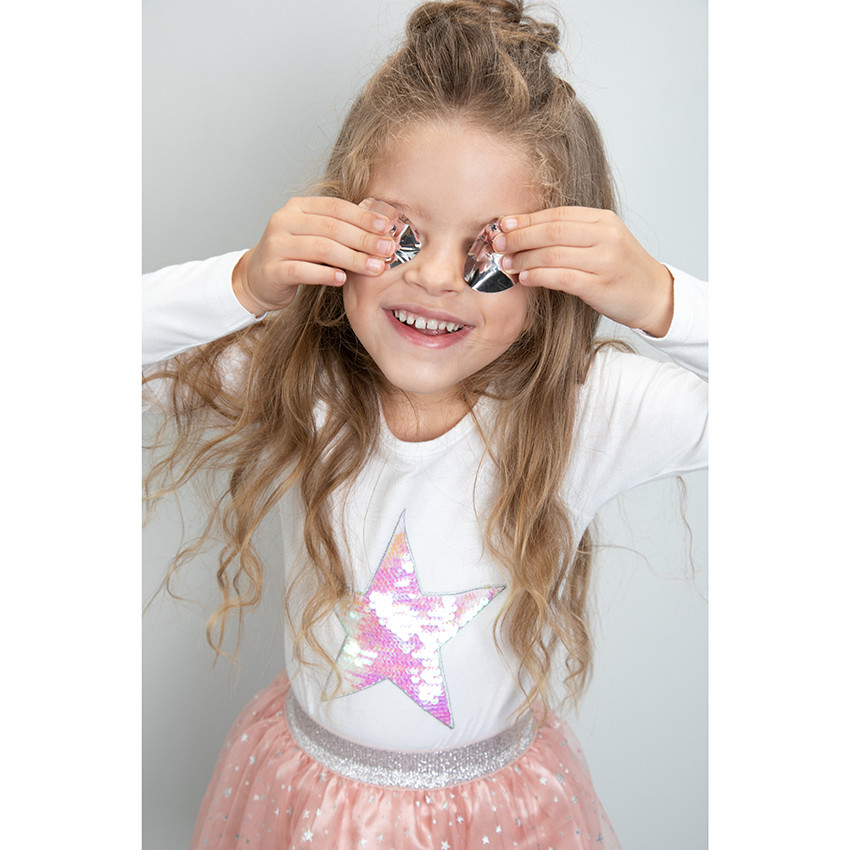 Tee-shirt manches longues avec épaules volantées et étoile en sequins 