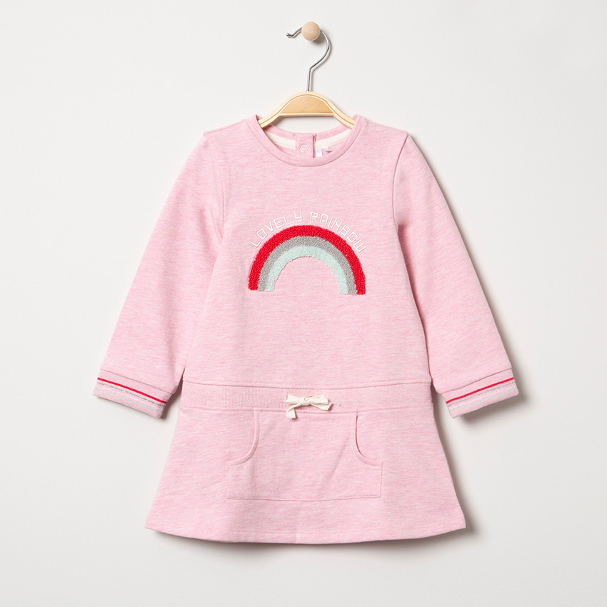 Robe manches longues en maille chinée avec arc-en-ciel en bouclette 