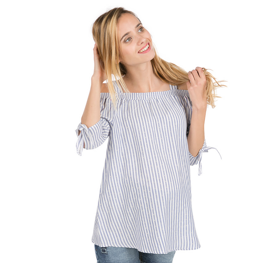 Top de grossesse rayé all-over avec épaules ajourées 