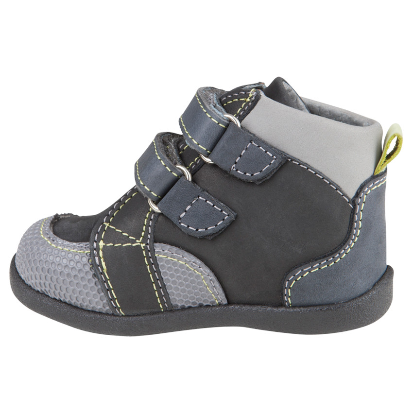 Bottillons en cuir avec 2 scratchs et empiècements contrastés 