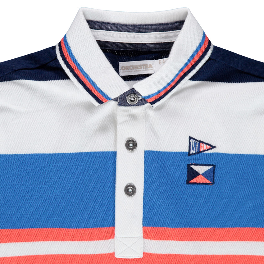 Polo manches courtes à rayures contrastées et broderies 