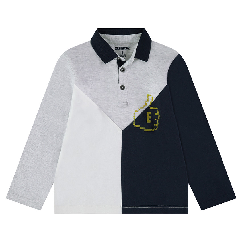 Polo manches longues tricolore avec main printée 