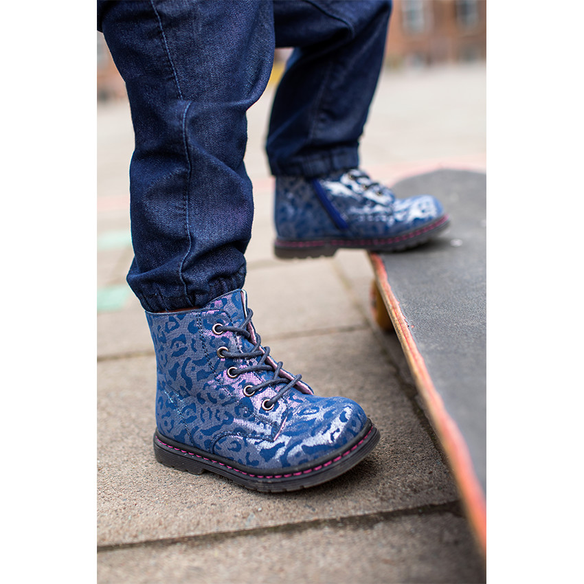 Bottillons bleus à lacets effet fantaisie  