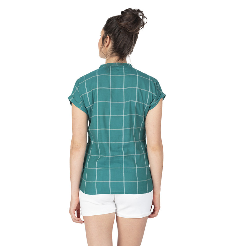 Chemise manches courtes à carreaux avec col mao 